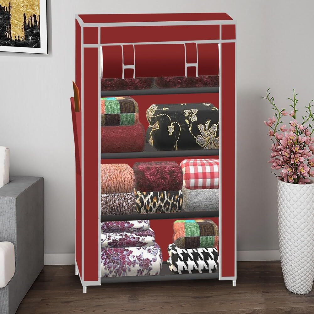 OBBO 4-Layer Single Rack Wardrobe – Portable Cloth Storage Organizer with Cover | Foldable Fabric Closet with Steel Frame | Compact Storage Solution for Clothes, Toys, Books & Accessories - Image 2 thumbnail