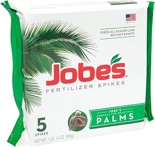 Jobe’s Palm Tree Fertilizer Spikes 10-5-10 Time Release Fertilizer for All Outdoor Palm Trees, 5 Spikes Per Package