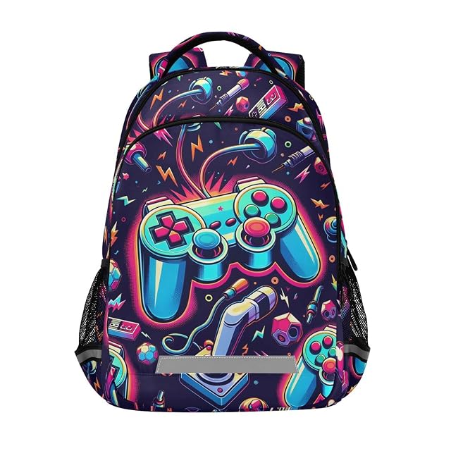 Bright Video Game Joystick Backpack for Boys Girls Elementary School Bag Kids Bookbag Travel Rucksack