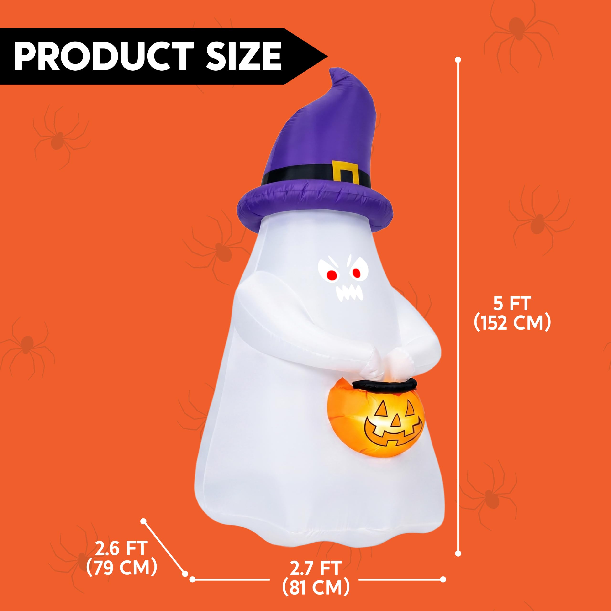 Joiedomi Decorazione gonfiabile per Halloween da 1,5 m, con proiettore e musica, con 8 espressioni facciali e carillon per feste all'aperto