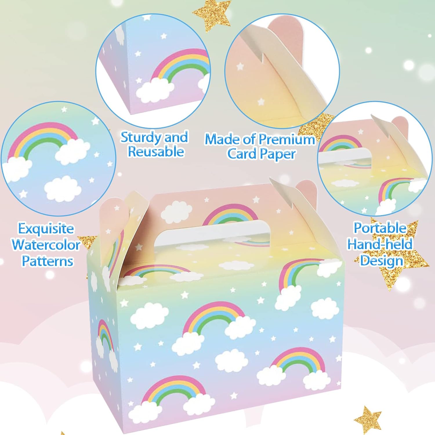 Tevxj 24 Pack Rainbow Party Favor Boxes Cloud Birthday Treat Bags Pastel Rainbow Theme Candy Goodies Valentine's Day Gift Box for Kids Girl Baby Shower Birthday Party Decorations Supplies