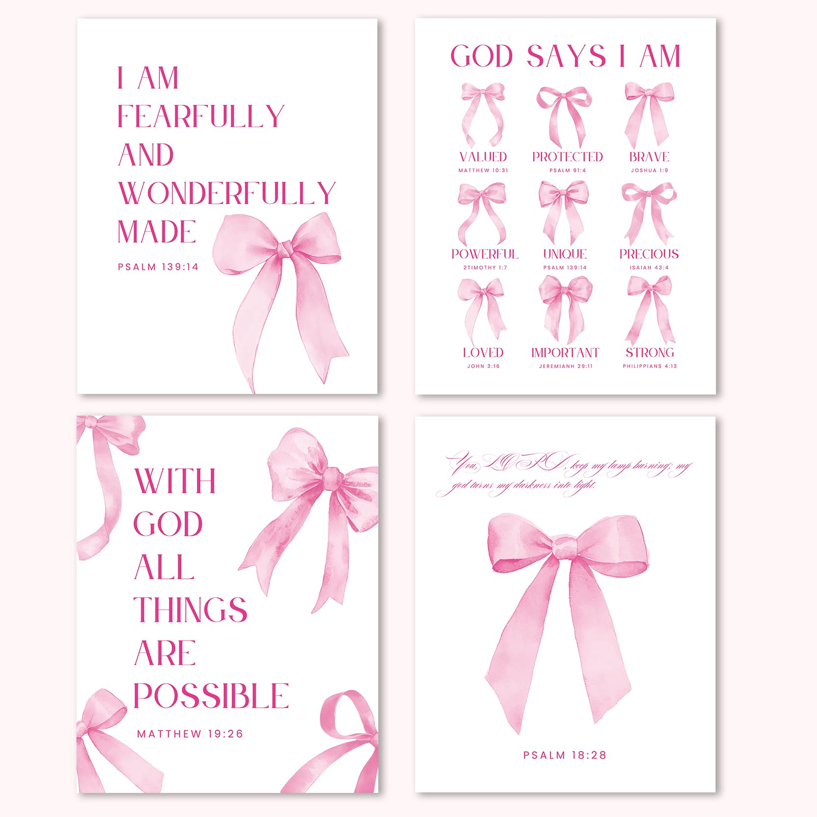 BONETAT Pink Bow Room decor Bible Verses Wall art Posters, Coquette Room Decor and Pink Room Decor For Teen Girls, 8x10 inch girl bathroom decor