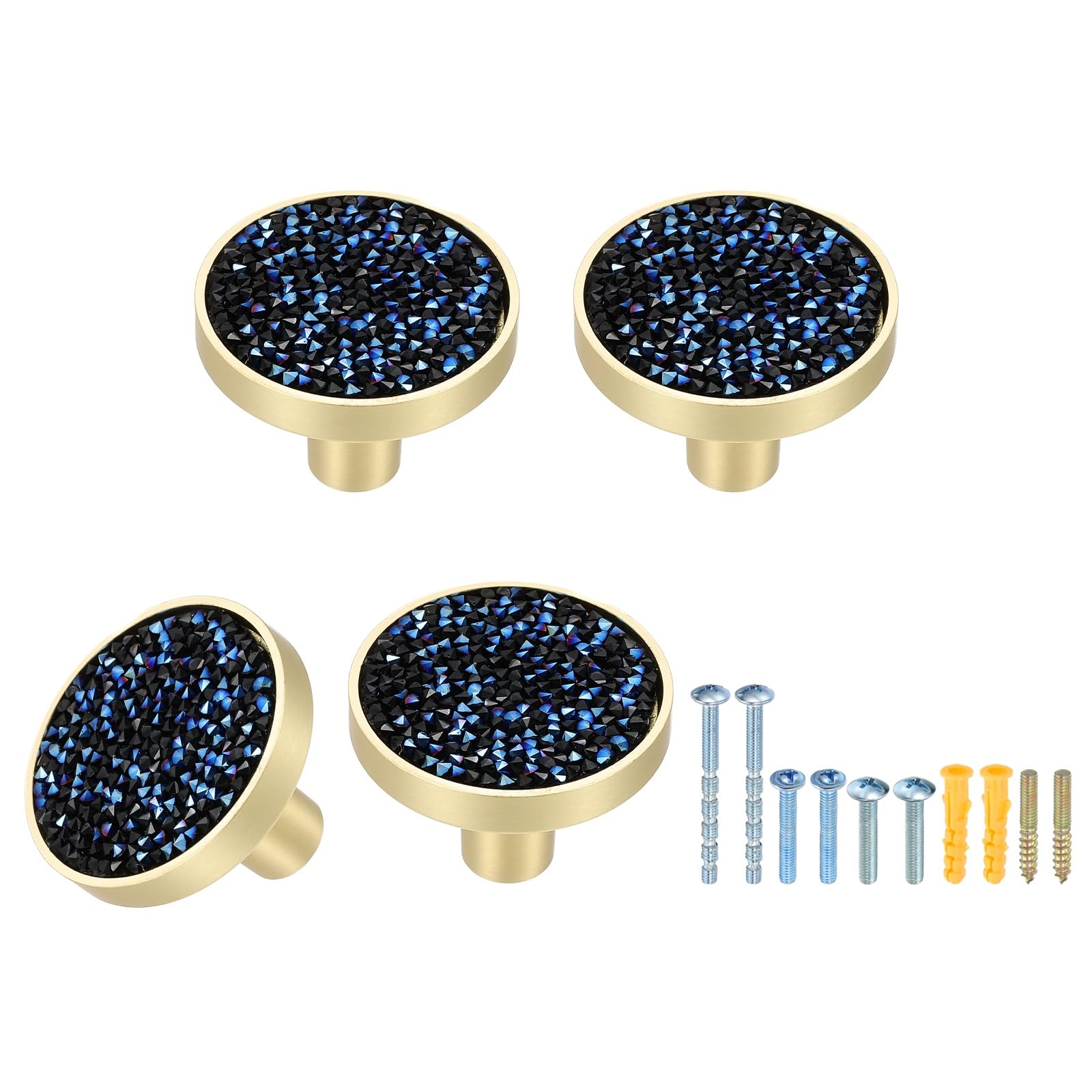 Boutons d'armoire dorés de 32mm aspect bleu diamant chic pour commode