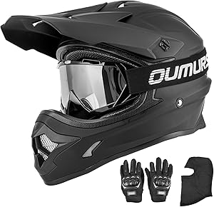 Oumurs Adult Dirt Bike Helmet – With Goggles, Gloves & Mask (Black)