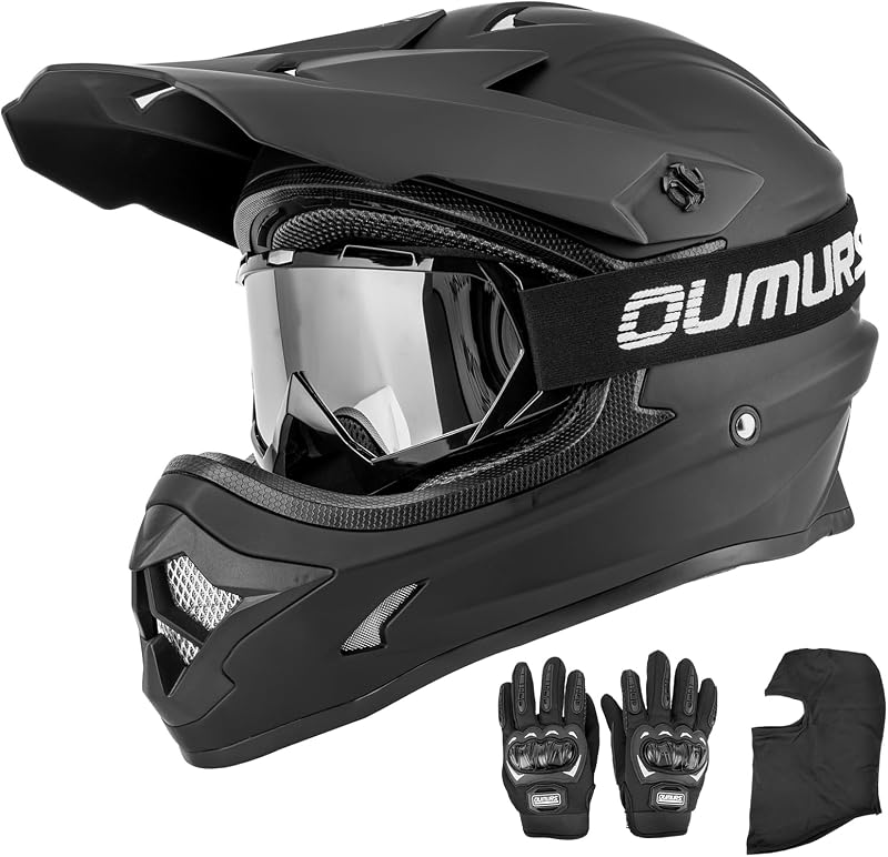 OUMURS Casco de moto de cross para adultos con lentes, guantes y máscara, hebilla de liberación rápida, visera ajustable, casco para motocicleta, para adultos, todoterreno, motocross, descenso, ciclomotor MX para unisex-adulto
