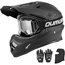 Adult ATV Dirt Bike Helmet with Goggles Gloves &amp; Mask Quick Release Buckle Adjustable Sun Visor Motorcycle Adult Helmet Off-Road Motocross Downhill Moped MX for Unisex-Adult