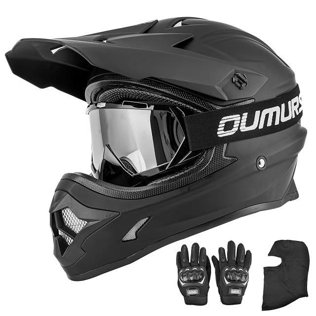 Adult ATV Dirt Bike Helmet with Goggles Gloves Mask Quick Release Buckle Adjustable Sun Visor Motorcycle Adult Helmet