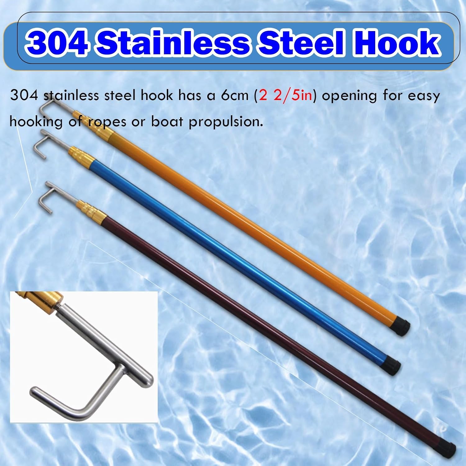 Telescoping Boat Dock Hook, Adjustable Length for Docking, Pushing, and Rescue Operations on Yachts, Ships, and Lifeboats