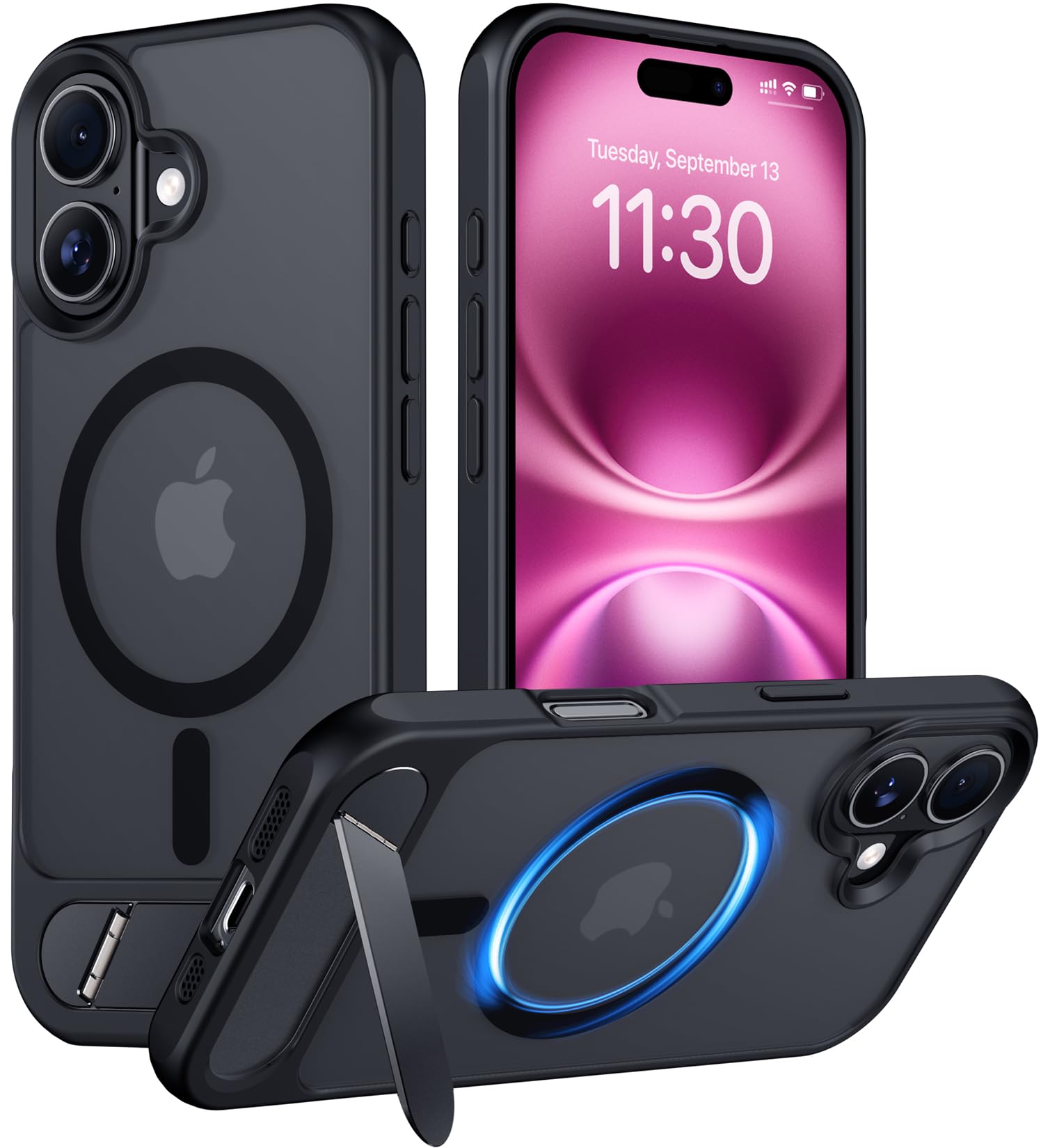 Temdan Magnetic Compatible with iPhone 16 Plus Case, [Built-in Invisible Kickstand][Compatible with MagSafe] [Military Grade Shockproof] Slim Translucent Matte Phone Case for iPhone 16 Plus 6.7"