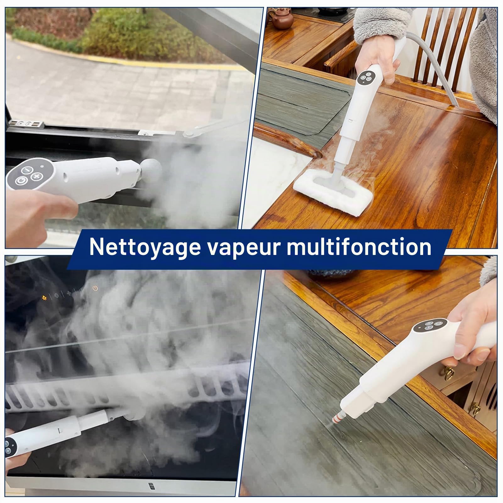 Nettoyeur vapeur 1500 W, nettoyeur vapeur haute pression, chauffage rapide 10S, balai vapeur avec réservoir de 2 L, pression de vapeur max. 4 bars, nettoyeur de sol avec 12 accessoires et roulettes