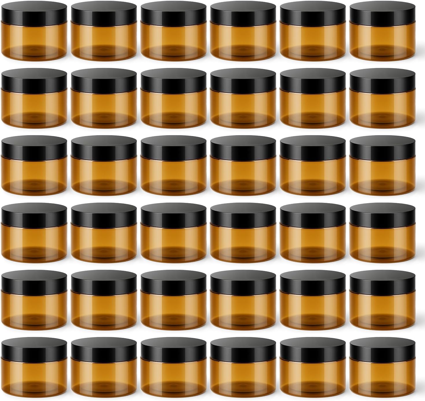Loretoy 36 Pack 4 OZ Plastic Jars with Lids, BPA Free, Reusable, Refillable Transparent Cosmetic Containers for Bath Salts, Cosmetics, Powders, Beauty Product and Small Accessories, Brown