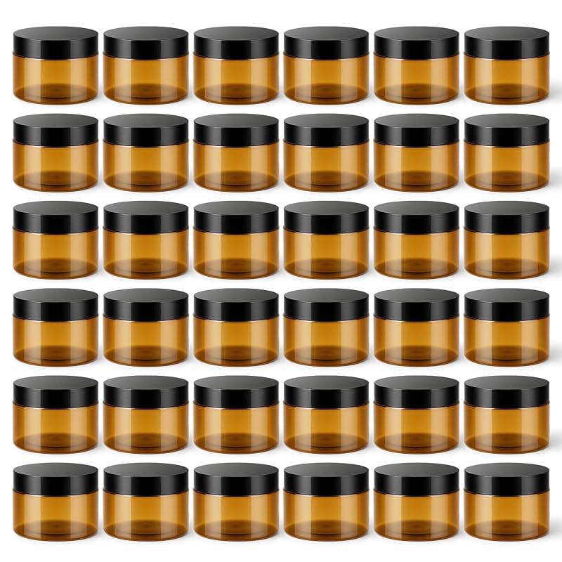 Loretoy Pacote com 36 frascos plásticos transparentes de 120 mL com tampas