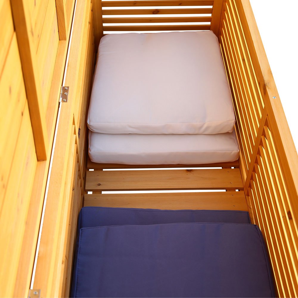 Melko 140CM Boîte de soutien en bois coussins jardin Coffre de soutien Coffre en bois Poitrine en bois