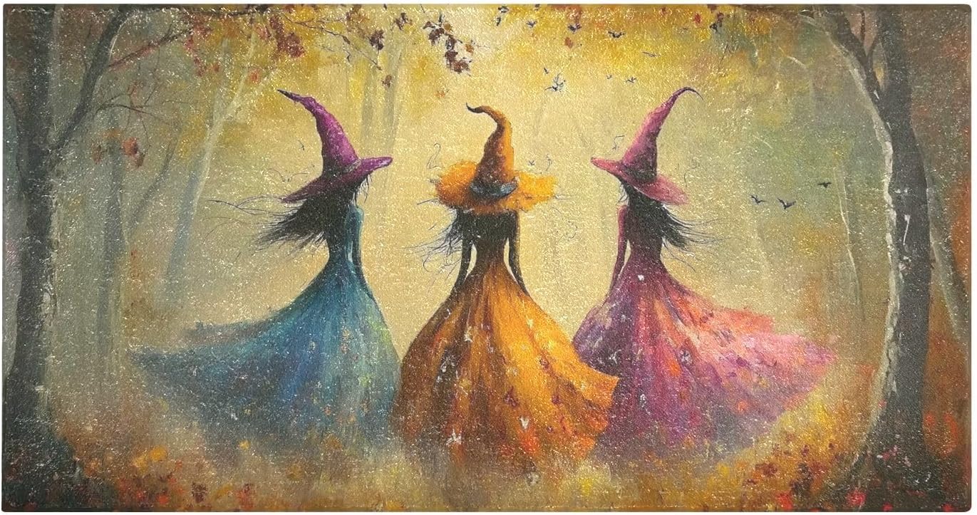 Halloween Witchs Colorful Bathroom Runner Rug, 39”L x 20”W, Absorbent Non-Slip Bath Mat, Fashion Design Machine Wash Plush Mats for Bathroom Kitchen