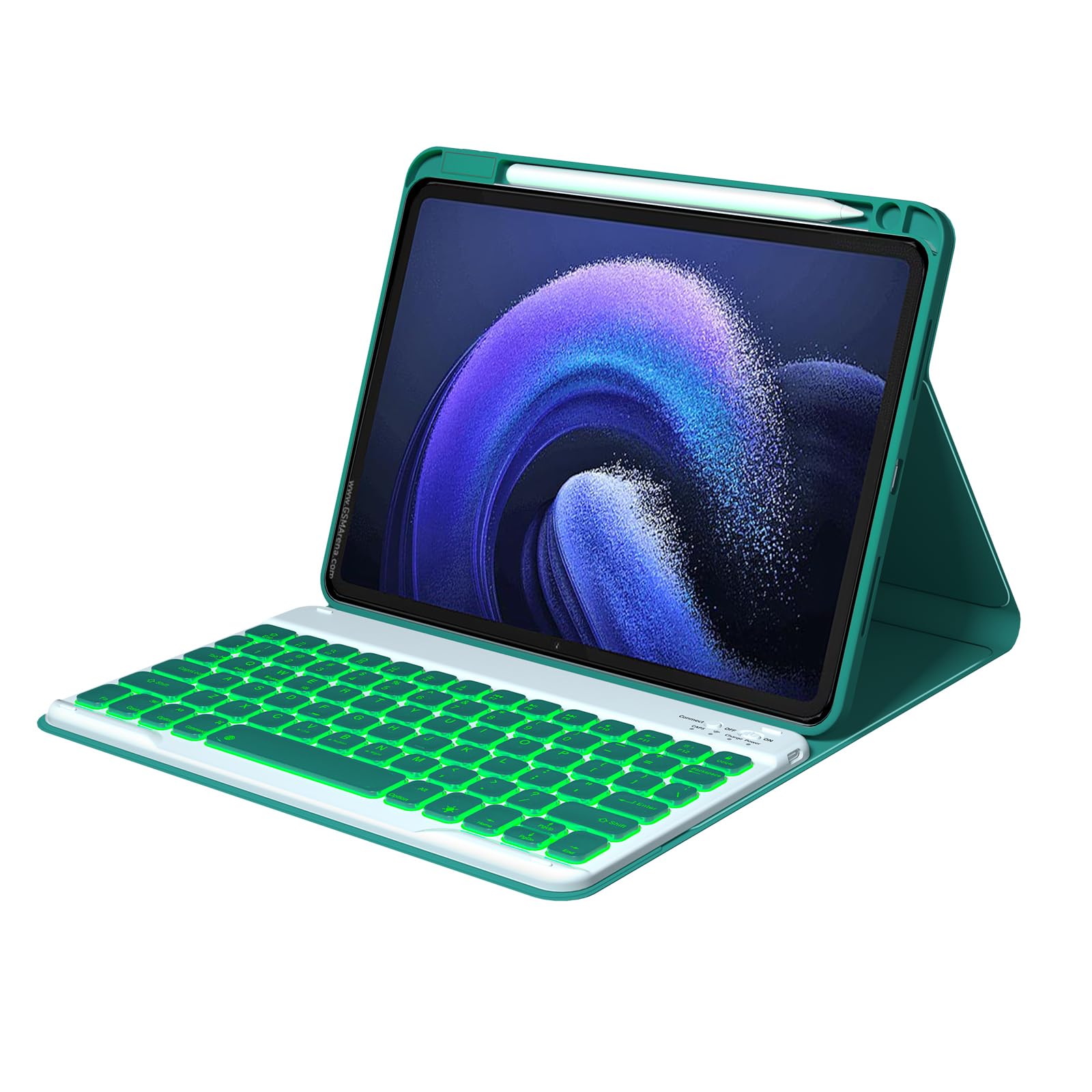 Green,GUPENAA Etui z klawiaturą do Xiaomi Mi Pad 6/6 Pro 11" 2023, 7-kolorowe Podświetlenie, Wbudowany Uchwyt na Ołówek, Magnetyczna Odłączana Bezprzewodowa Klawiatura Bluetooth z Myszką