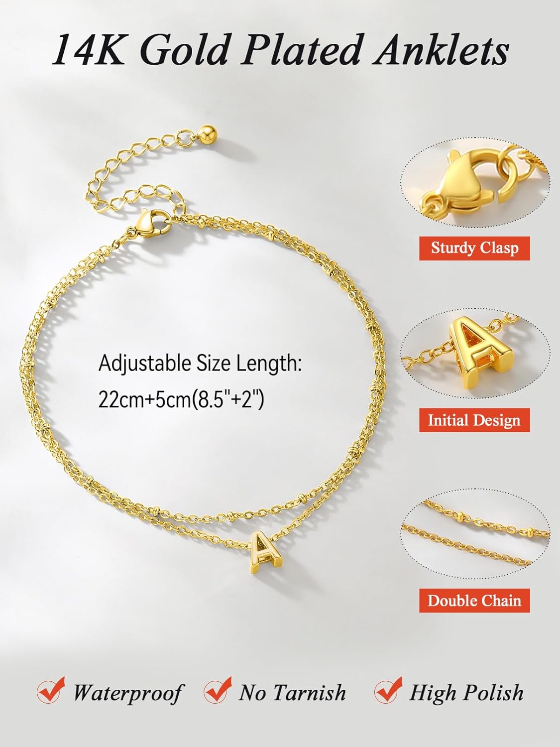 FaithHeart Initial Ankle Bracelets for Women, Waterproof 14k Gold Plated Initial Anklets Non Tarnish Stainless Steel Layered Anklet Summer Beach Foot Jewelry - Image 6