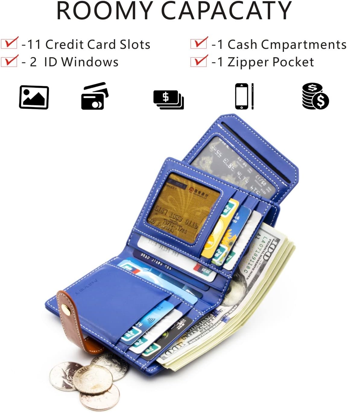 ANDOILT Wallets for Women Genuine Leather Small Bifold Wallet RFID Blocking Card Case Purse with ID Window Coin Pocket | Small, RFID Blocking, Card Case, Purse, with ID Window, Coin Pocket - Image 2