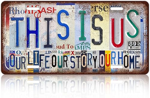 Placa de matrícula familiar vintage para decoración de pared, letrero de metal de 12 x 6 pulgadas - This Is Us Our Life, Our Story, Our Home