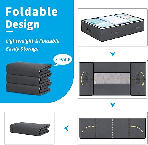 Miniatura 4 de Cupic Cupid Contenedores de almacenamiento debajo de la cama, paquete de 3 contenedores de almacenamiento debajo de la cama, organizador grande de