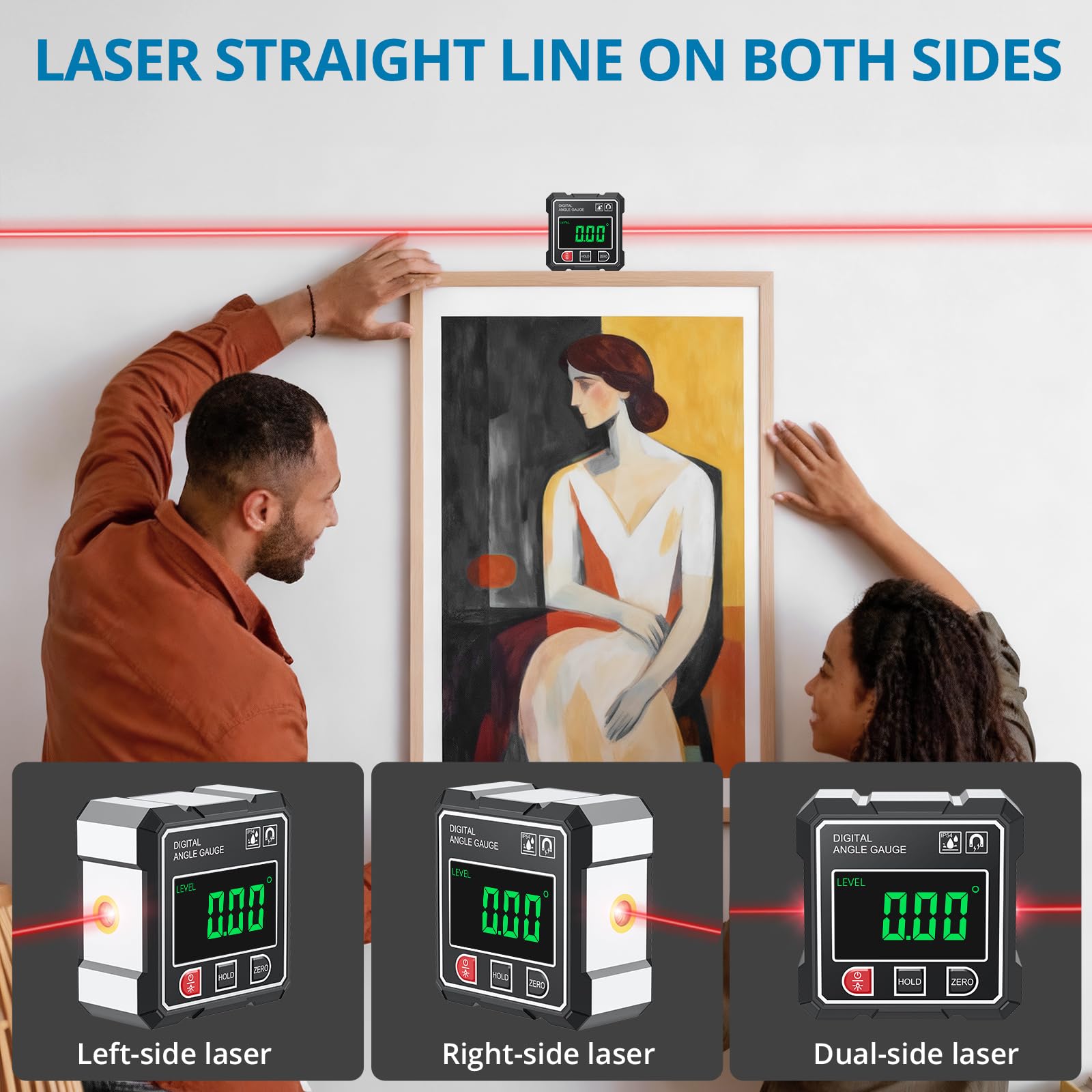 AUTOUTLET Inclinómetro Digital con laser 4x4 Buscador de Ángulos 4 * 90 ° Indicador de Bisel, Inclinómetro con Luz de Fondo Magnética, IP54 Impermeable Caja de Nivel Digital