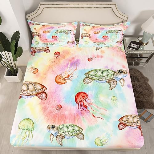 Miniatura 2 de Erosebridal Juego de sábanas y fundas de almohada de animales Kawaii para niños y niñas, juego de sábanas coloridas de medusas de medusas coloridas