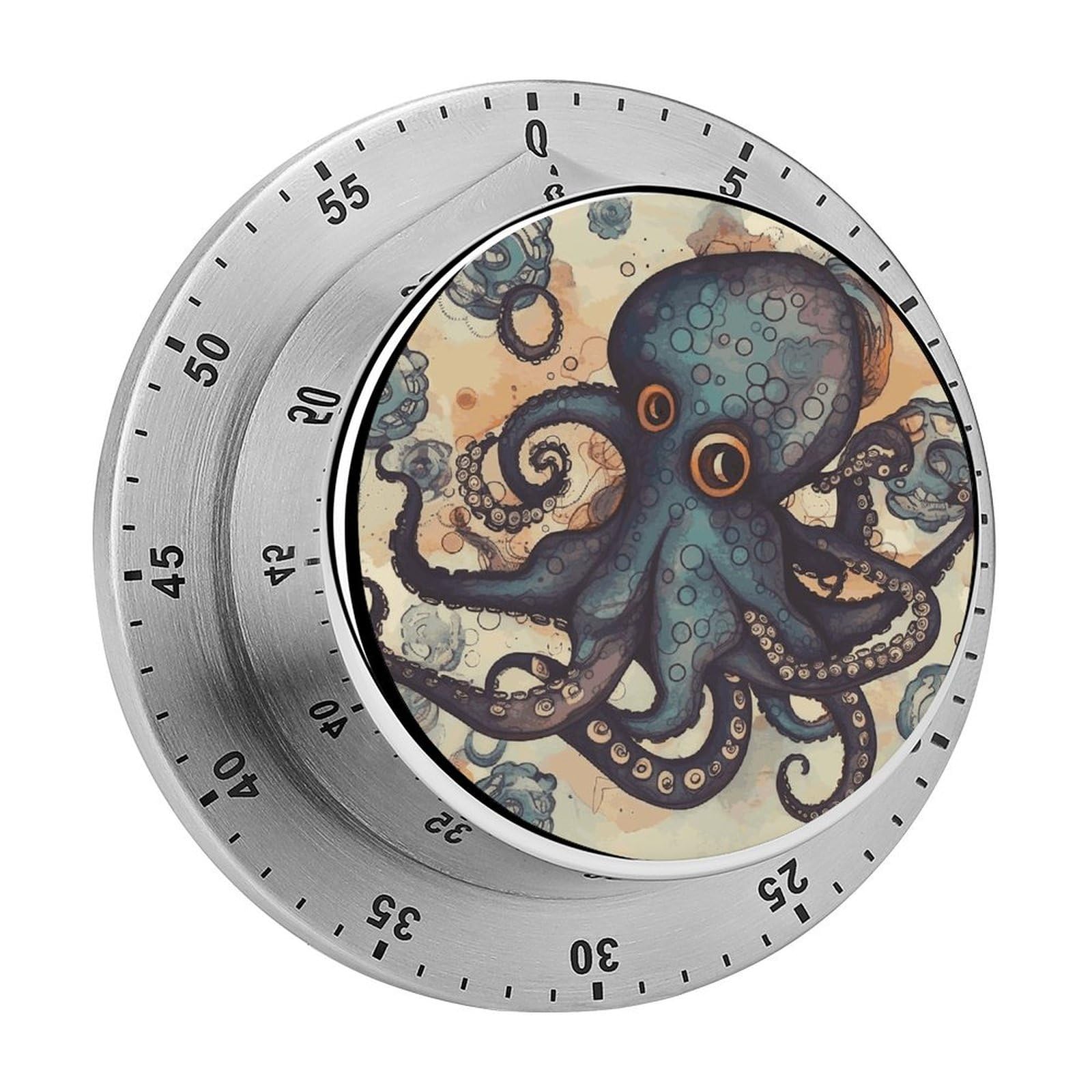 Retro Octopus Timer Exquisite Stainless Steel Magnetic Timers Waterproof Durable Mechanical Countdown Countup for Loud Alarm for Baking Grilling Studying