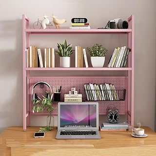 Genérico Escritorio Rosa de Doble Capa: estantería de 95 cm para Dormitorio y Oficina, estantería para Estudiantes, Estante de Almacenamiento con Rejilla para computadora, Elegantes expositores.