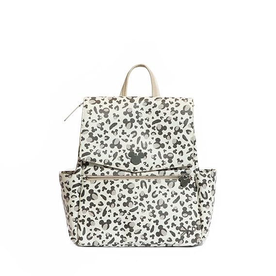 Freshly Picked Classic Mini II Diaper Bag Backpack, Wipeable Vegan Leather Diaper Bag Disney, 8 Pockets, Mickey Leopard, One Size, Classic