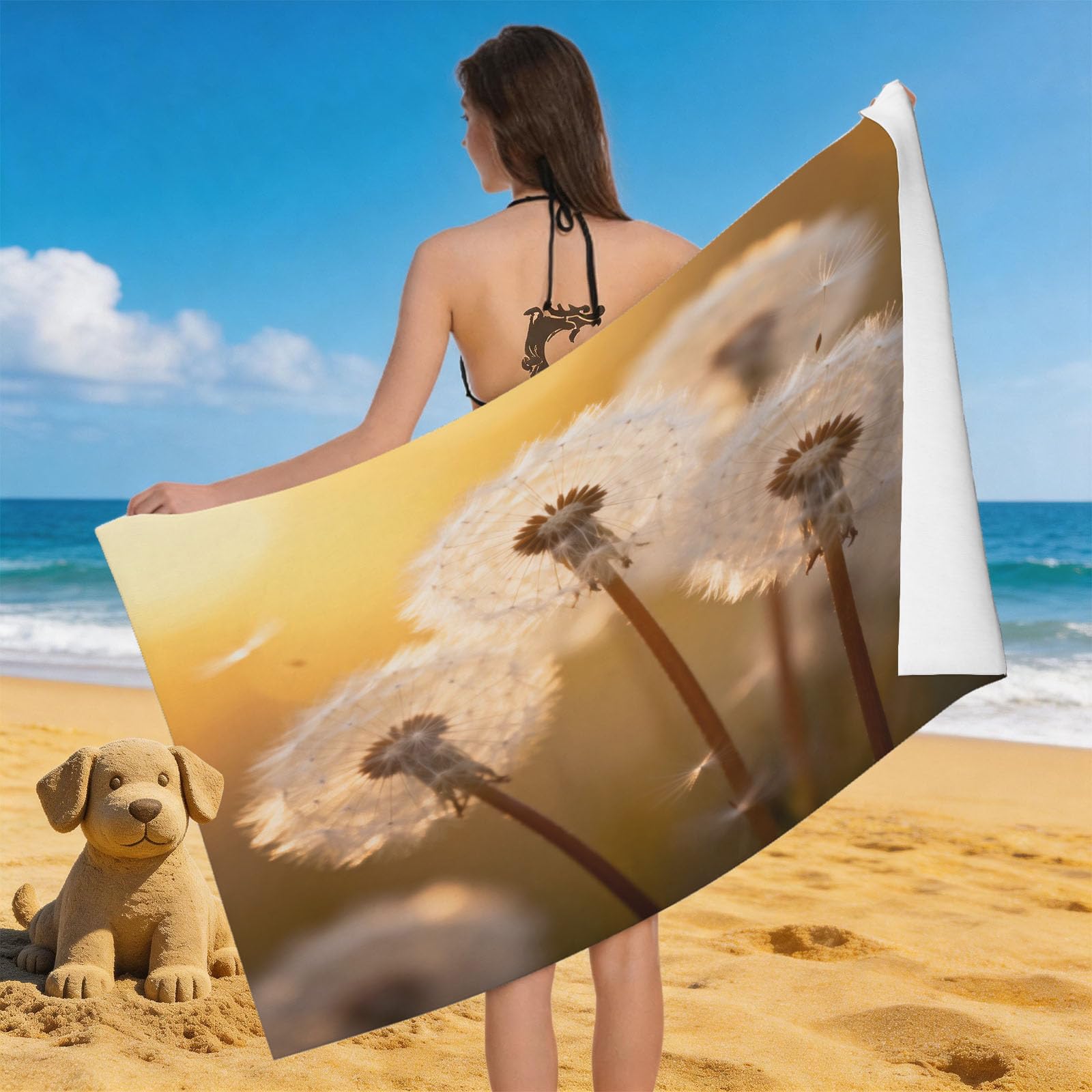 Leichong 3D Dandelion Beach Towel Large Microfiber Soft Quick Dry for Adults, Nature Scene Bath Towel Lightweight Soft Absorbent for Travel Swimming Pool Sports, 80 x 160 cm