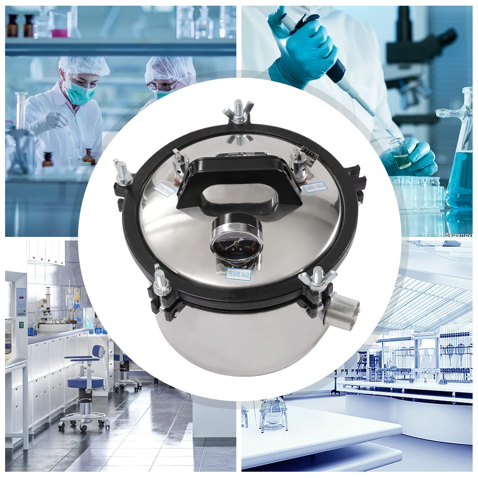 Autoclave, 8.5 QT Lab Autoclave, Self -Expansion Sealing Ring, 4 Layers of Uniform Heating Structure, Dual -Scale Pressure Gauge, Dual Valve