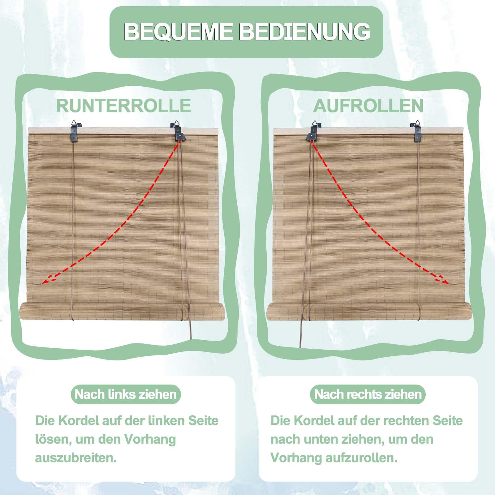 Bambusrollo Aussenbereich 60x200cm, Sonnenschutz Bambus Jalousie Inkl Montaematerial Holz Jalousie für Fenster und Türen - 60x200cm