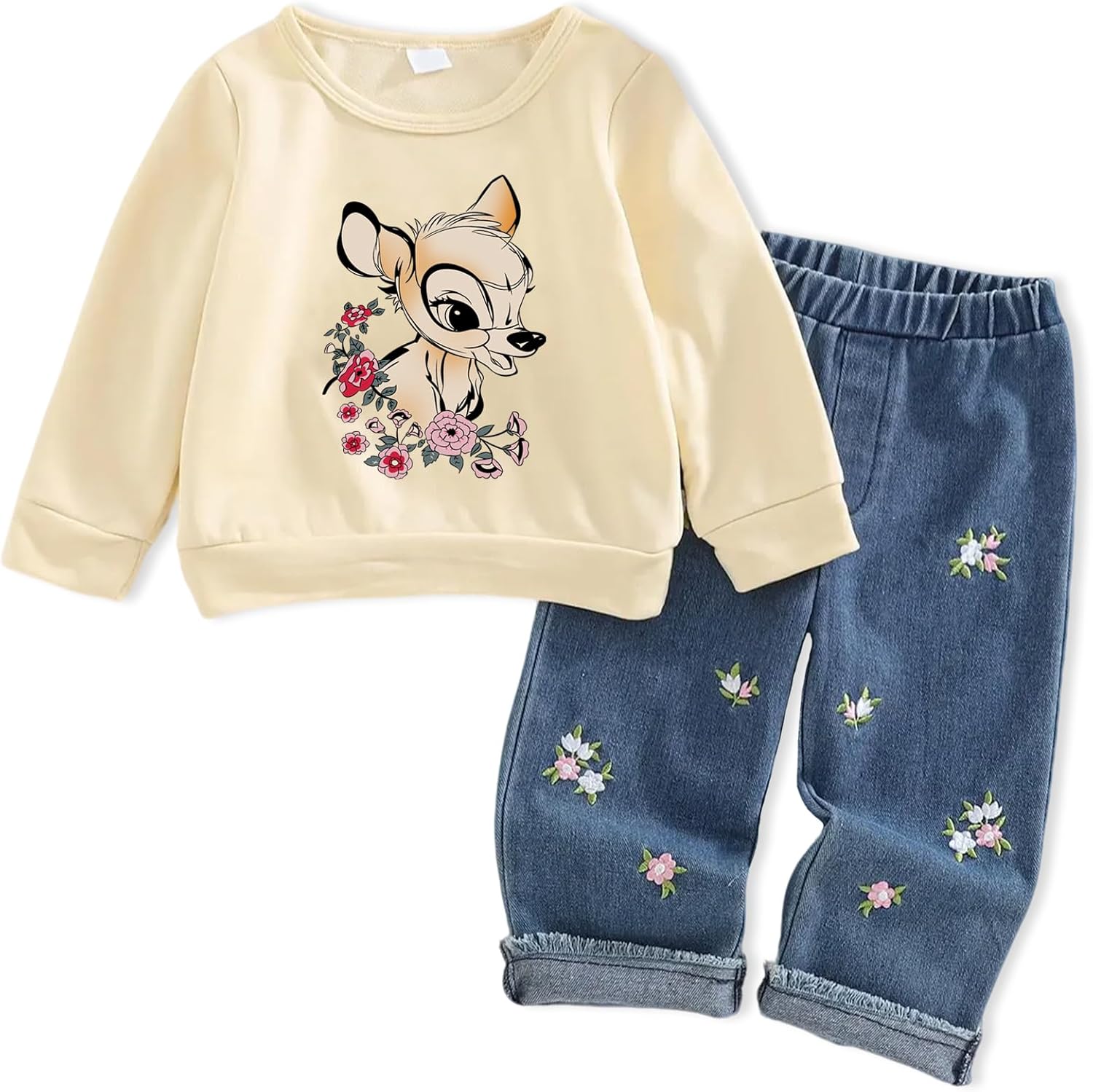 Toddler Baby Girls Clothes Infant Fall Outfit Winter Sweatshirt Top Flare Pants Jeans Denim Cute Little Clothing Set