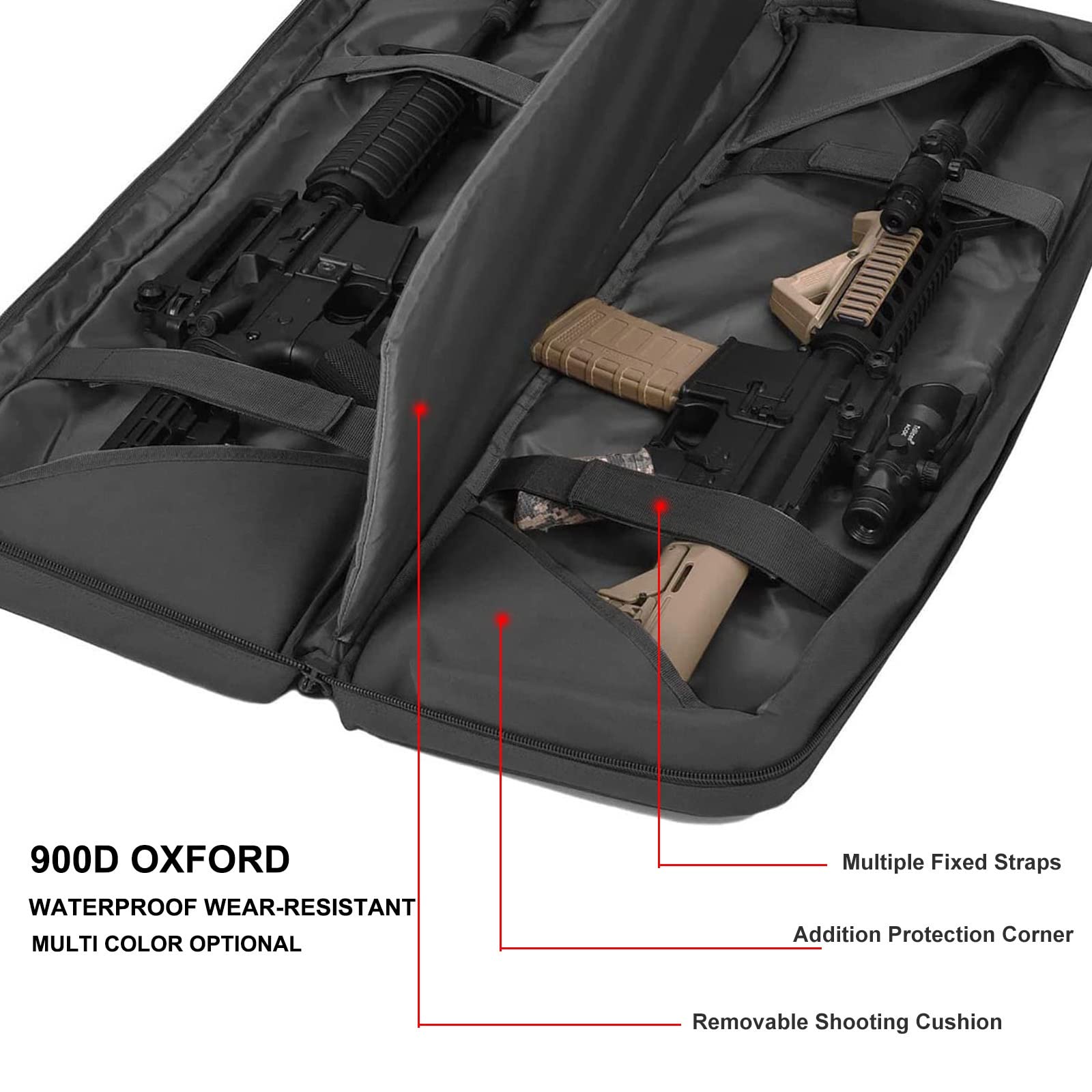 Gewehrtasche Für 2 Langwaffen – Wasserdichter Taktischer Doppelgewehrkoffer Aus 600D Oxford, Mit Schultergurt & Vielen Fächern