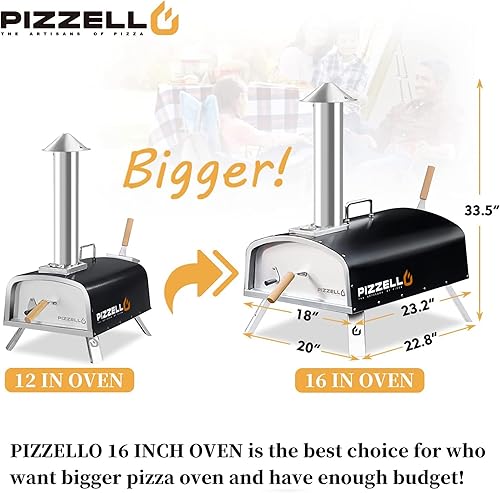 Vista 48 de PIZZELLO Horno de pizza plegable de 13 pulgadas para exteriores con quemador de gas, bandeja de madera, piedra para pizza, cáscara de pizza
