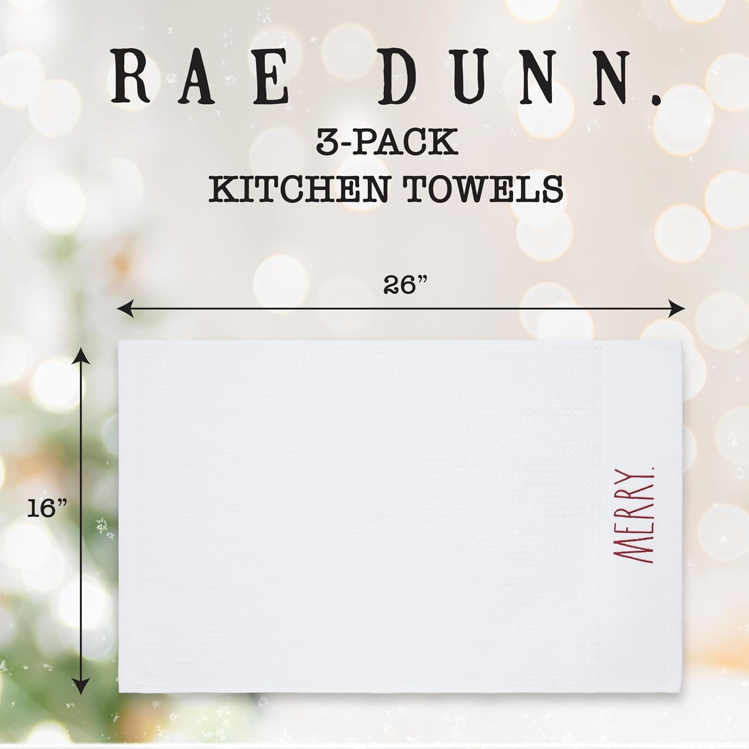 Rae Dunn Set of Hand Towels for Kitchen and Bathroom, 100% Cotton, Embroidered Dish Towels, Decorative Hand Towels, Christmas, 3 Pack - Image 5