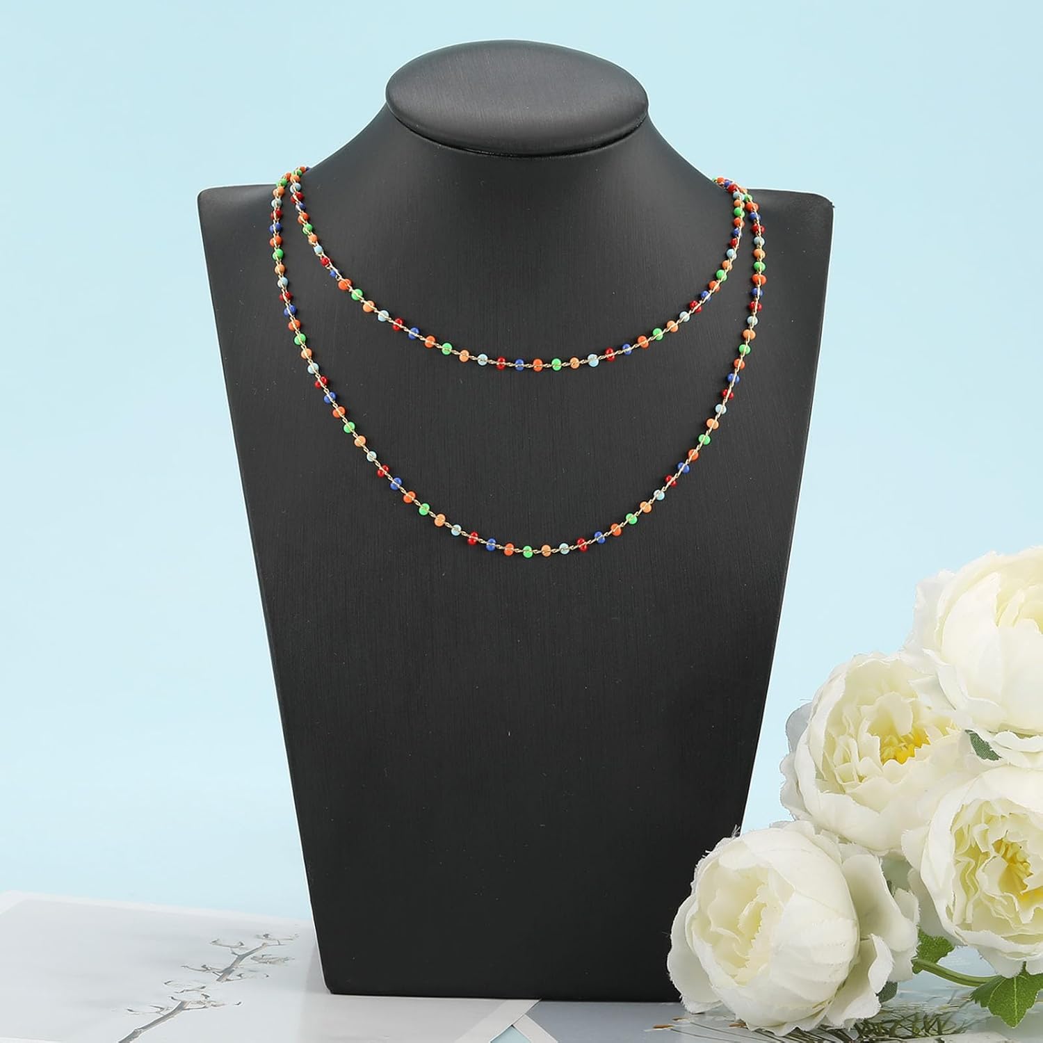 YOUBEIYEE 4 Meters Rainbow Color Bead Chain for Jewelry Making 18K Gold Plated Brass Curb Chain Jewelry Making Chains - Image 7