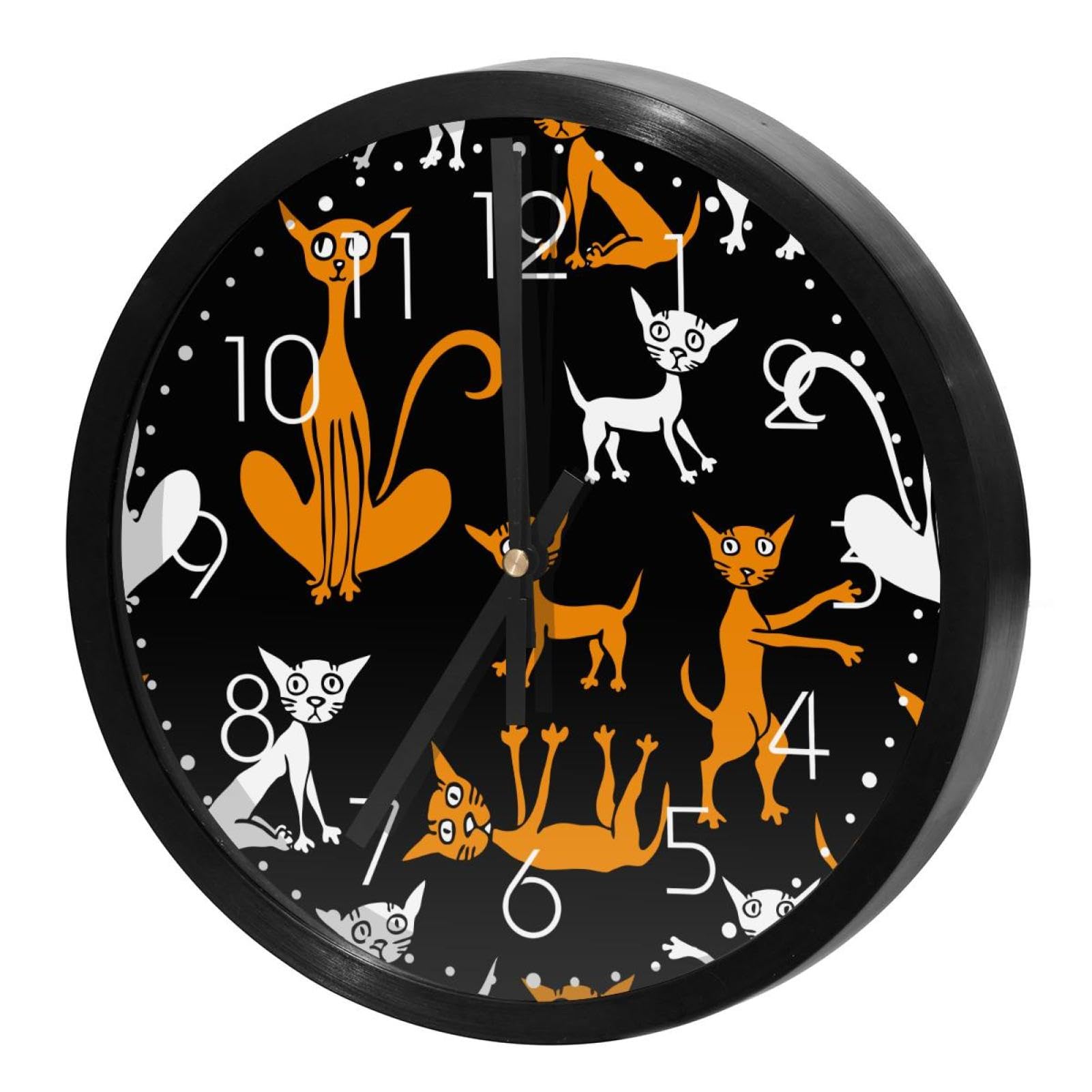 Horloge murale à quartz anti-bruit avec chats amusants pour la maison