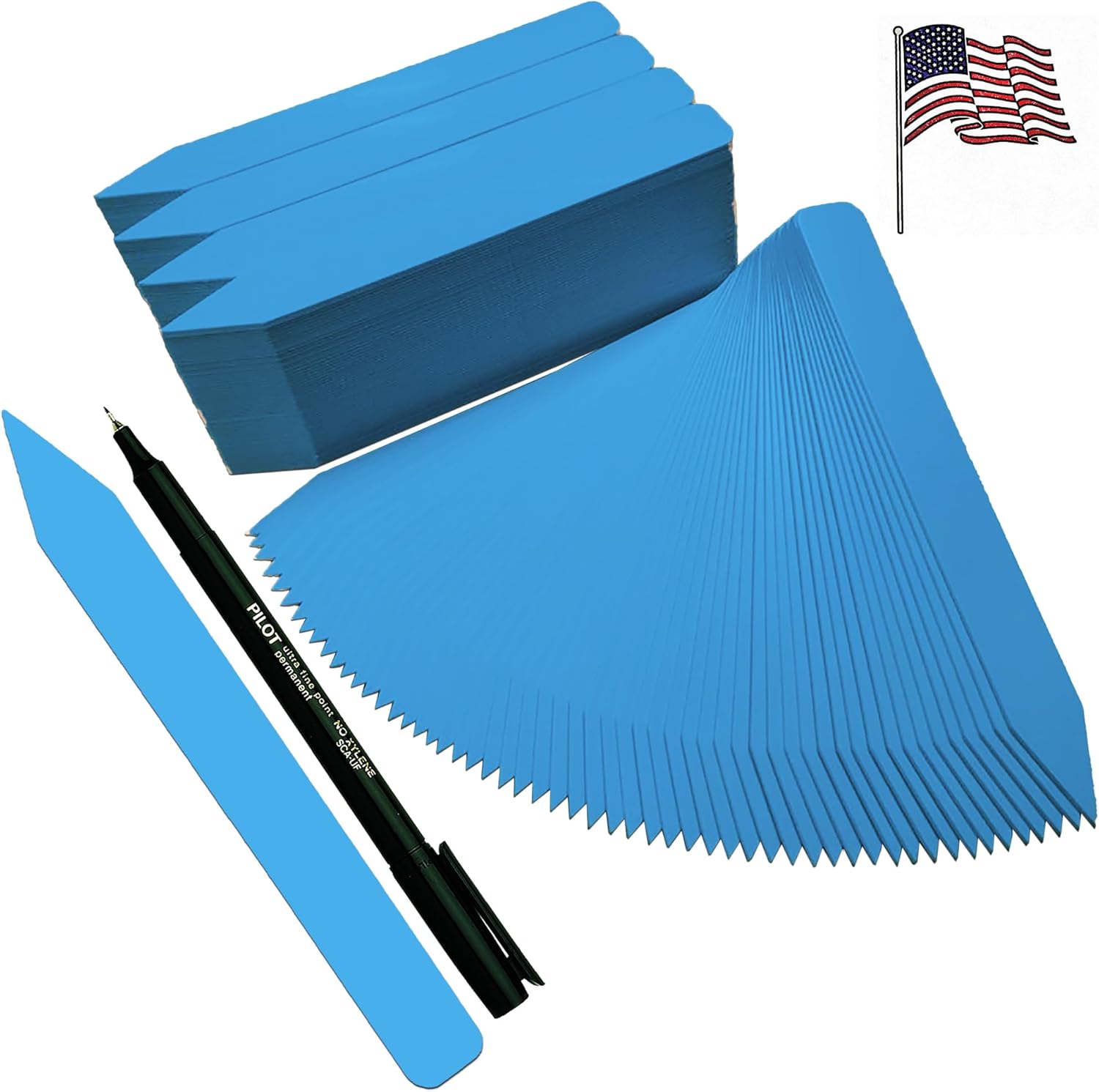 6" x 5/8" Blue Premium Pot Stakes with Marker - 400 Pcs - Plastic Plant Tags and Labels - Nursery Garden Tree Labels Waterproof Writeable | Made in The USA |