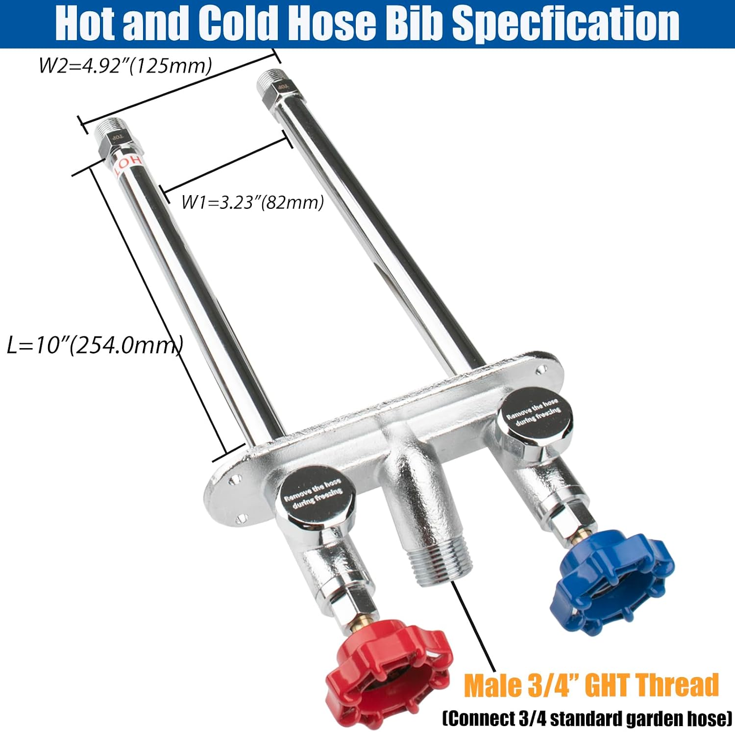 WHK 10" Inch Frost Free Outdoor Water Spigot Faucet Supply Hot and Cold Water Faucet 1/2 Inch MIP X 3/4 Inch Hose Bibb Freeze Proof Hose Bib Wall Hydrant Sillcock(Brass,Chrome)