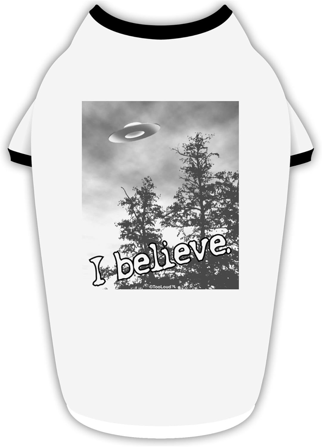 TOOLOUD I Believe - UFO Sighting Cotton Dog Shirt White with Black XL