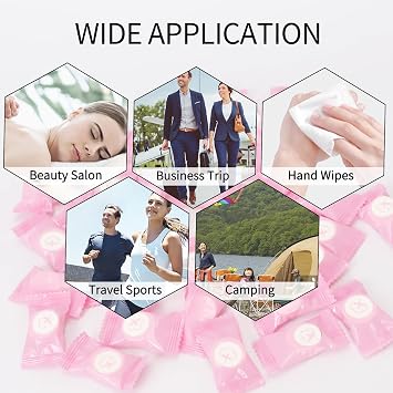 Classycoo Compressed Towel, 200 PCS Disposable Face Wipes, portable Tablets Cotton Tissue for Travel, Camping, Hiking, Sport, Beauty Salon, Home Hand Cleaning and Outdoor Activities, 2Pink