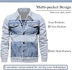 Men's Denim Jacket Vintage-Inspired Jean Jacket with Multiple Pockets - Cotton Blend, Machine Washable