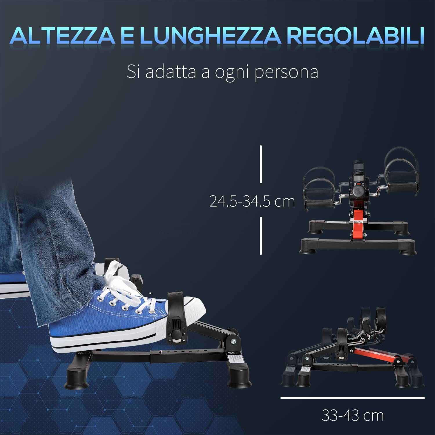 HOMCOM Mini Cyclette per Riabilitazione con Altezza e Resistenza Regolabile e Display LCD, in Acciaio e ABS, Nera e Rossa