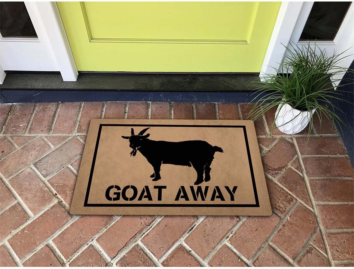 Funny Home Decor Personalized Door Mats(23.6 X 15.7 in) with Anti-Slip Rubber Back Doormat Gift Door Mat for The Entrance Way (Goat Away)