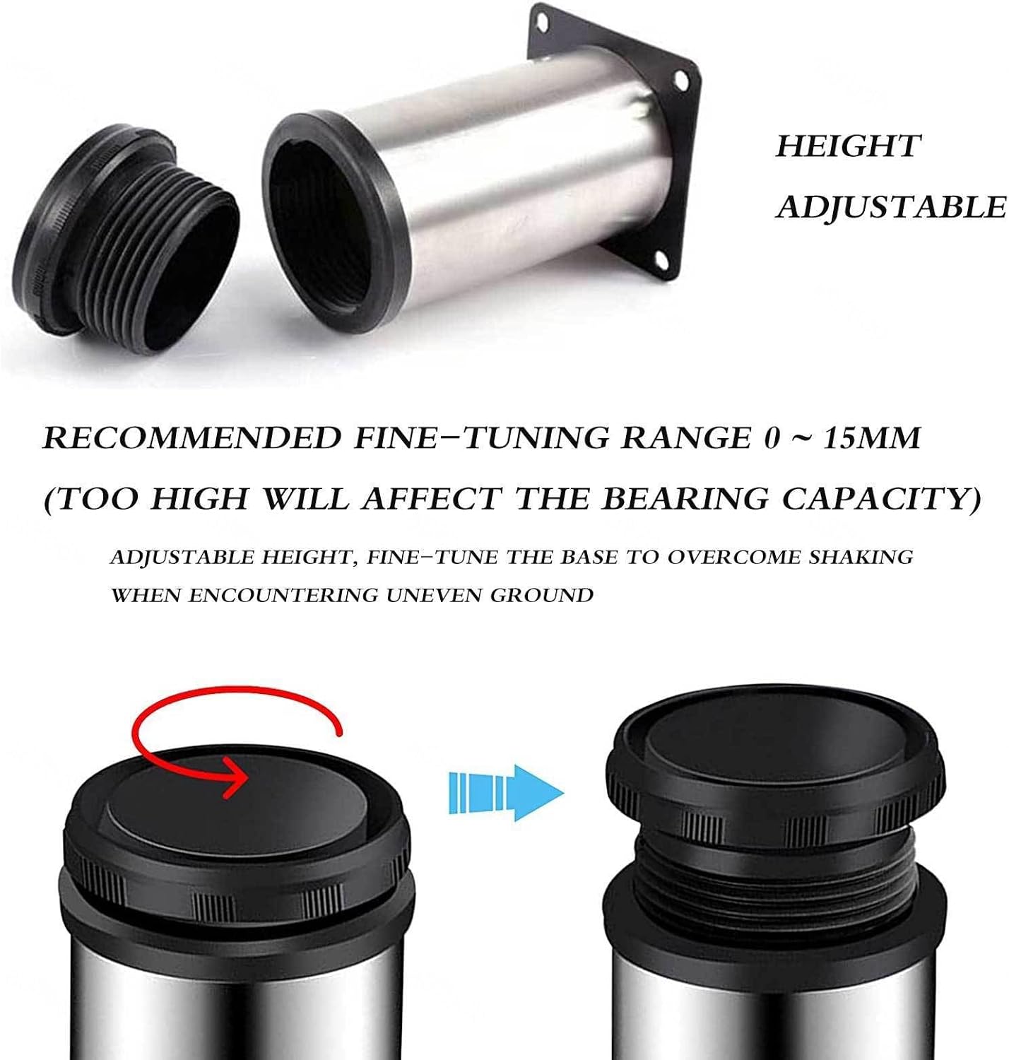 4 Pack Furniture Legs Sofa Legs Table Legs Adjustable Adjustable Appliance Feet for Home Office TV Stand Cupboard Bed Worktop,200mm(7.87in) ()