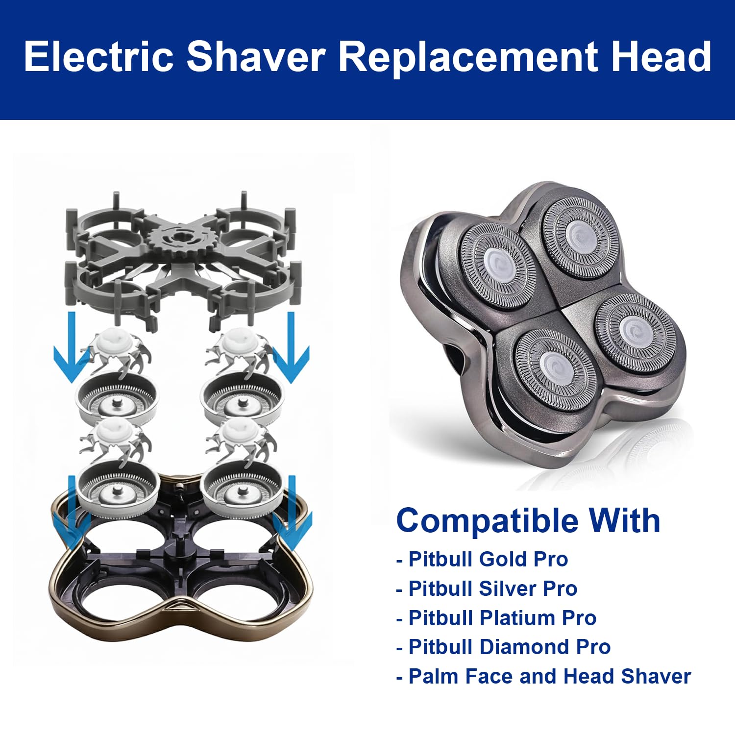 4 Pack Shaver Replacement Blades Compatible with Pitbull Shaver Gold PRO & Silver - Pitbull Shaver Replacement Blade, Enhanced Pitbull Shaver Replacement Heads for Superior Shaving