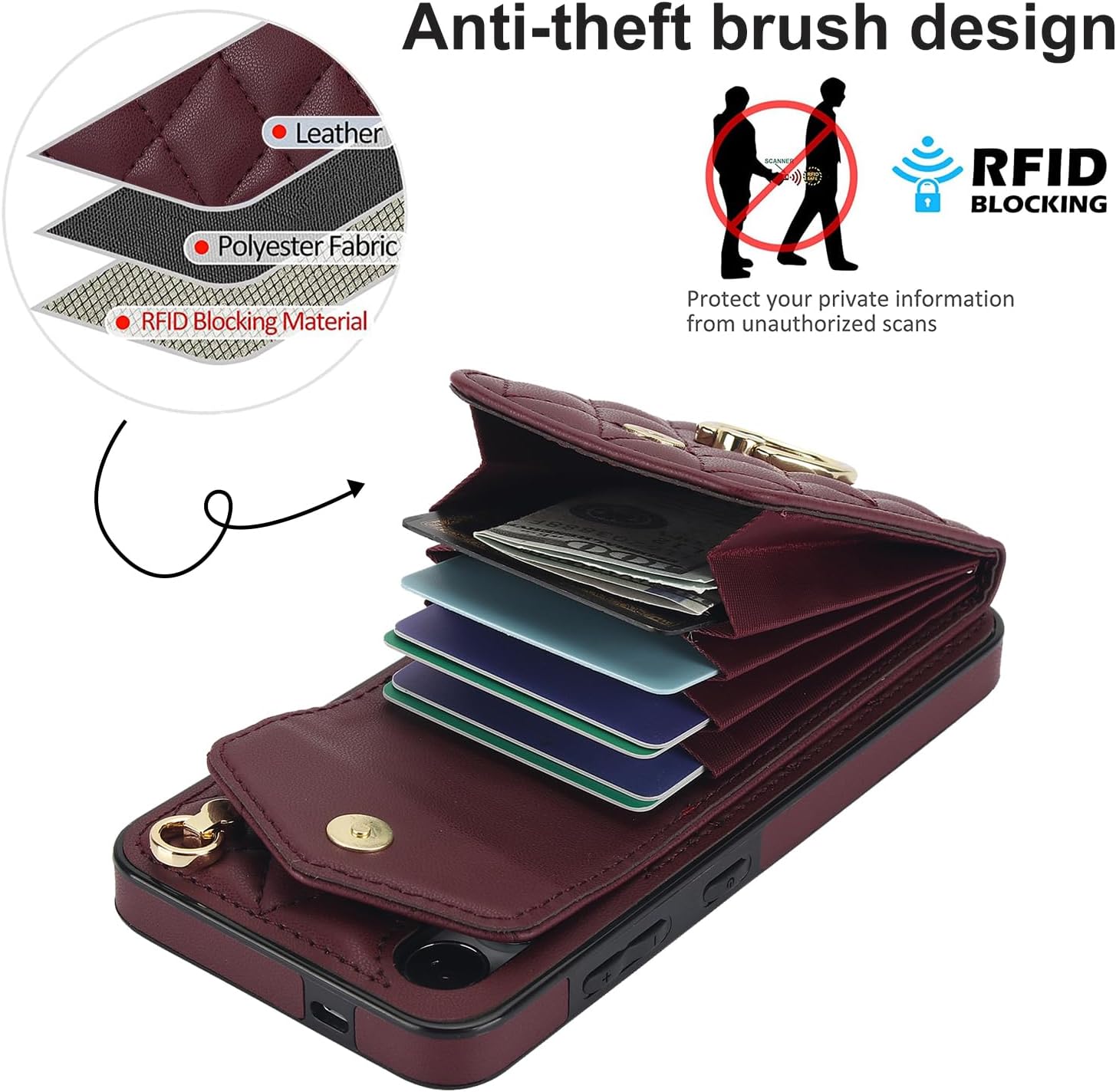 Asuwish Phone Case for Samsung Galaxy S24 Plus S24+ 5G Wallet Cover with Tempered Glass Screen Protector and Wrist Strap Ring RFID Blocking Card Holder Cell S24plus 24S + S 24 24+ Women Girls Wine Red