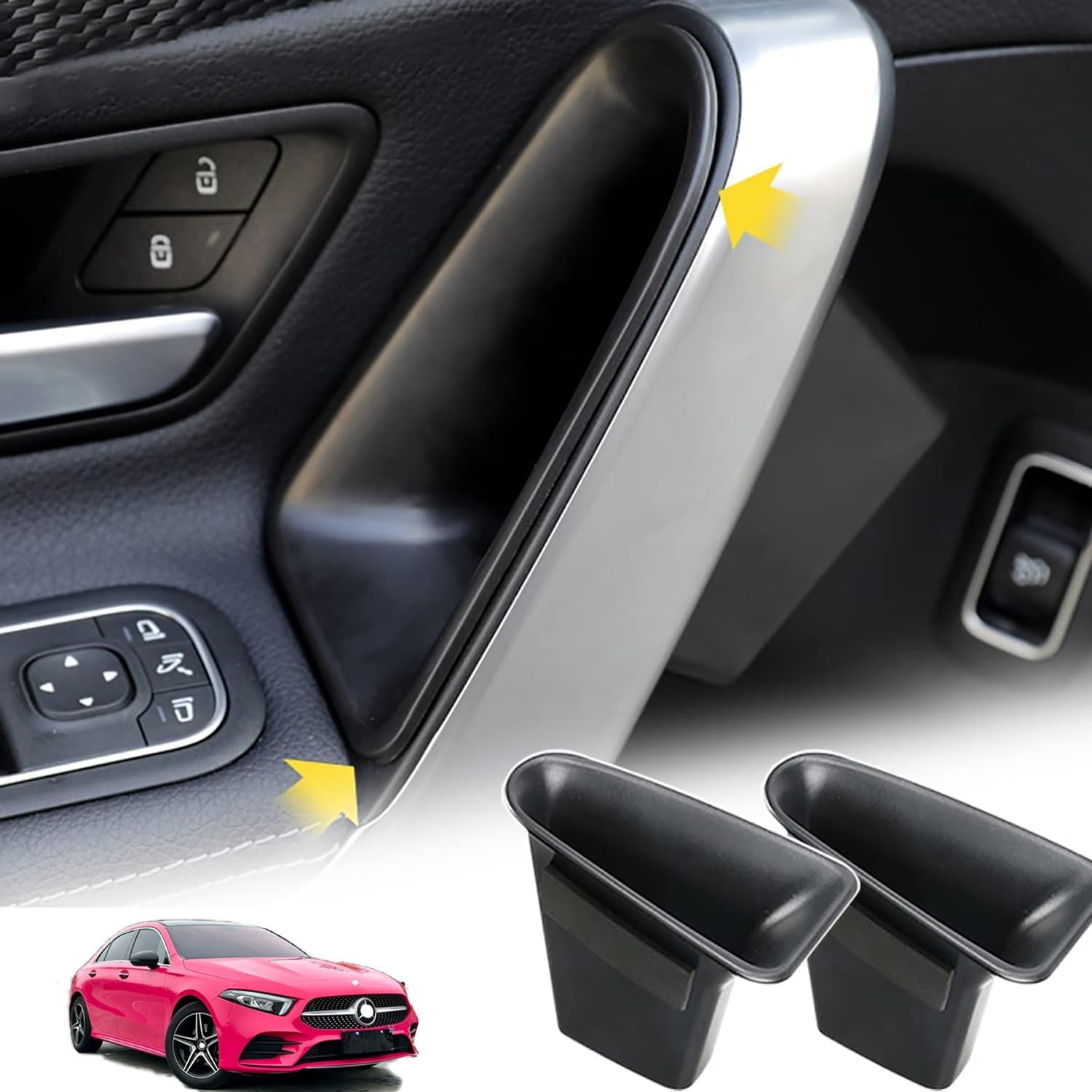 Door Side Pocket Insert for A200L A180L Car Door Organizer Insert Accessories Door Handle Storage Organizer Tray Compatible with Mercedes-Benz A-Class A200L 2026-2019, 2 Pcs