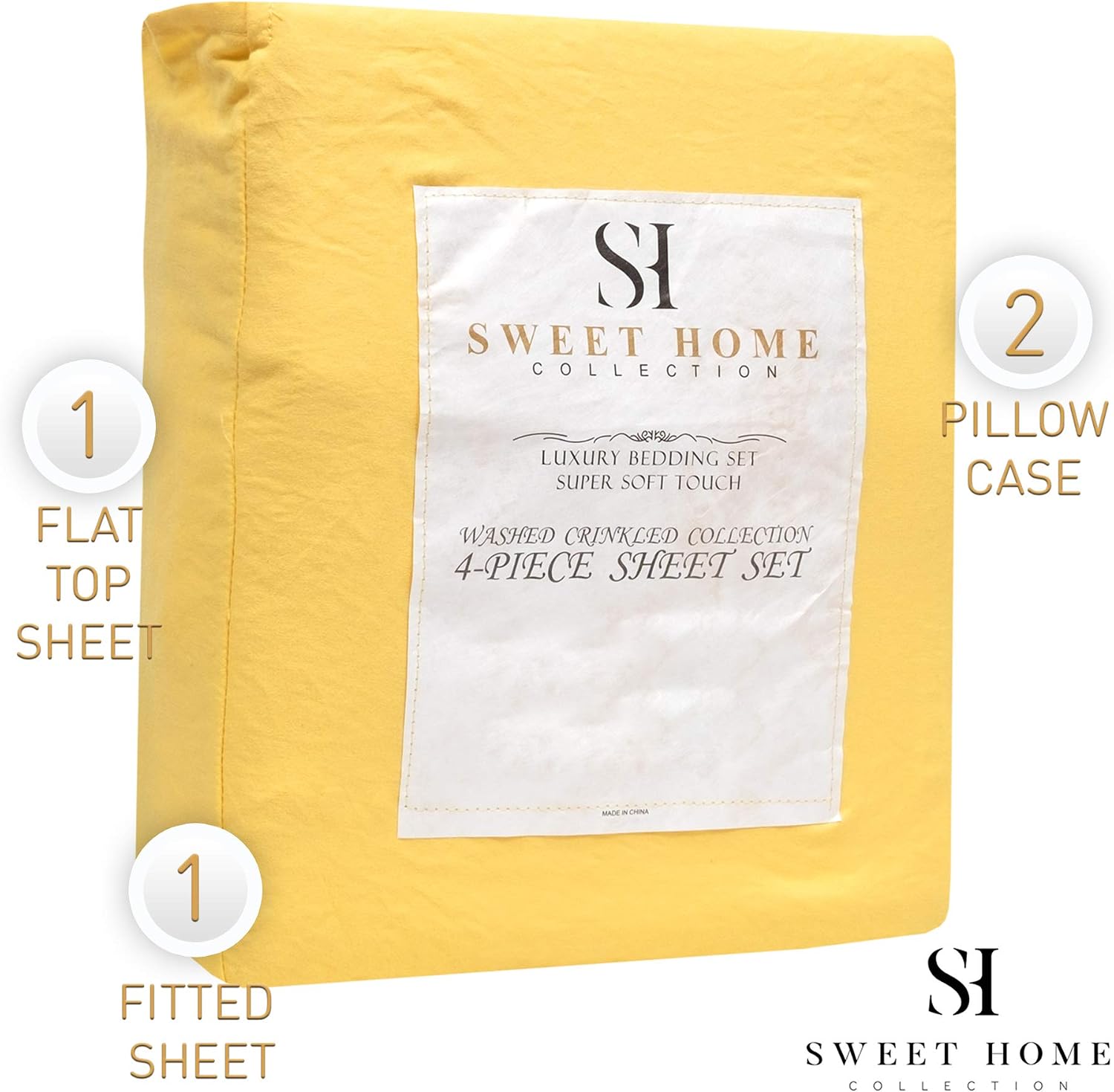 Prewashed Crinkle Sheet Set - Extra Soft Linen Style Microfiber Bed Sheets - Lightweight and Breathable Bed Sheets for All Season Comfort - Deep pocket, Reinforced Elastic Corner Straps