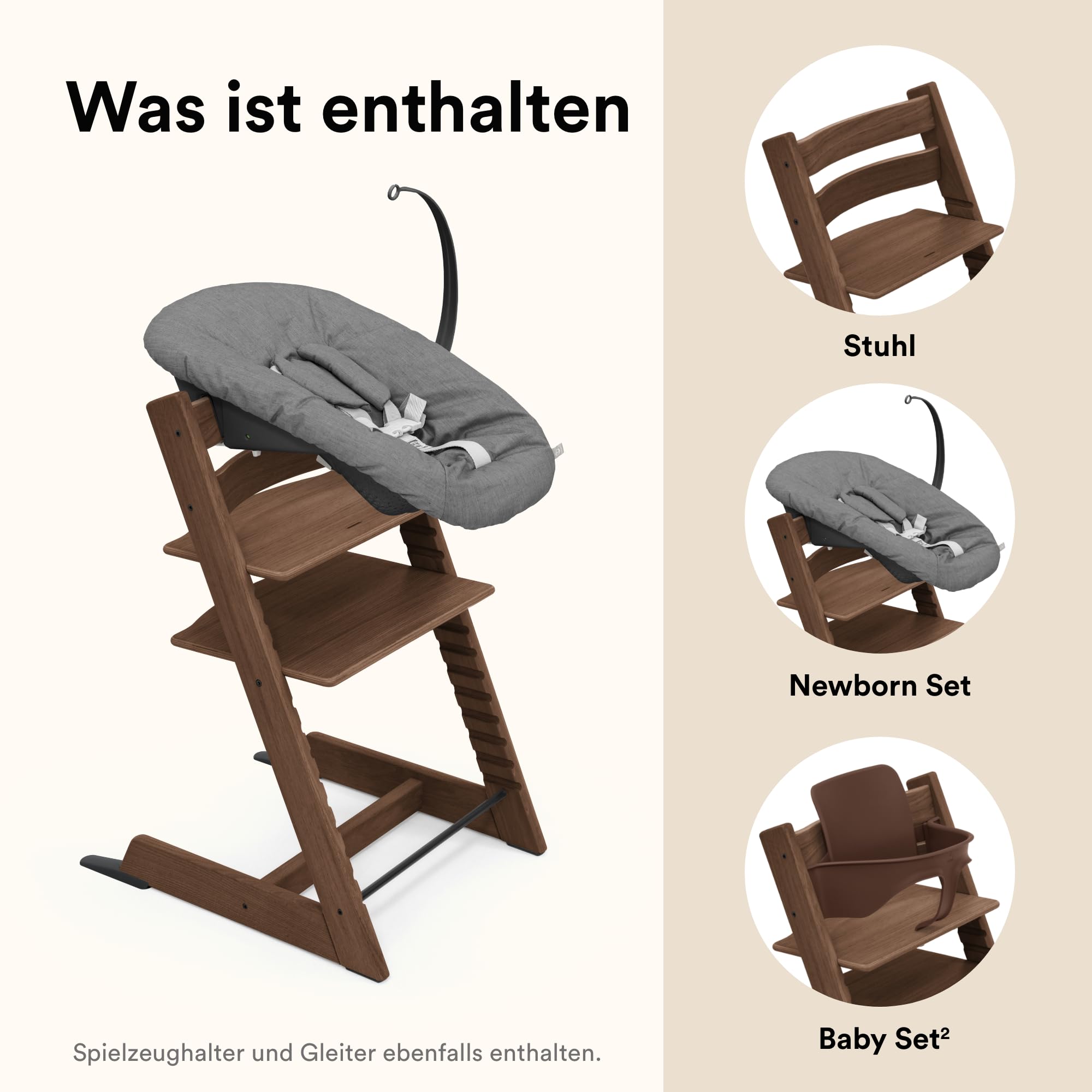 Stokke Tripp Trapp Hochstuhl, Oak Warm Brown/Warm Brown (inklusive Stuhl & Baby Set2) mit Newborn Set - Sicheres, verstellbares, ergonomisches Design